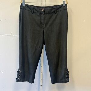 Y2K 2010s Sharagano Studio Gray Cropped Capri Pants Grommet Hem Detail Size 8
